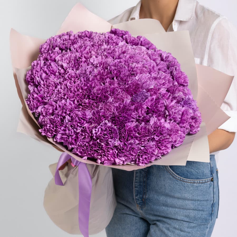 Весенний букет 101 диантус в матовой бумаге