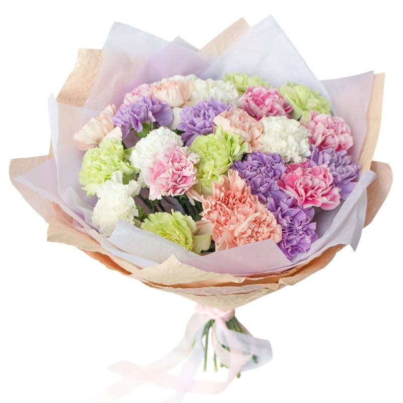 Стильный букет из 25 диантусов в матовой бумаге