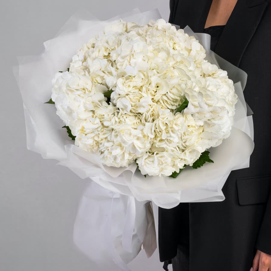 Стильный букет из 45 Гортензий в матовой бумаге