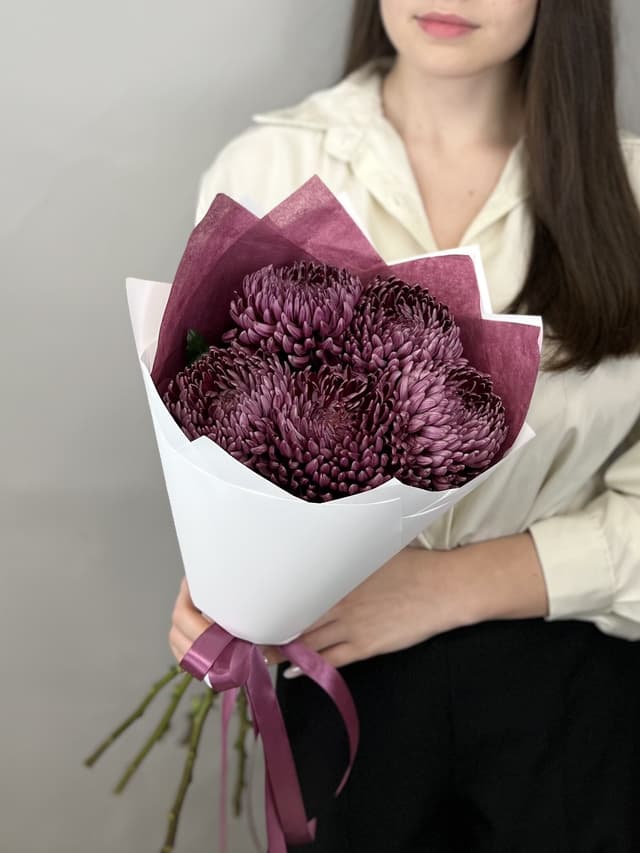 Букет из 5 фиолетовых хризантем Bigoudi Букет из 5 фиолетовых хризантем Bigoudi