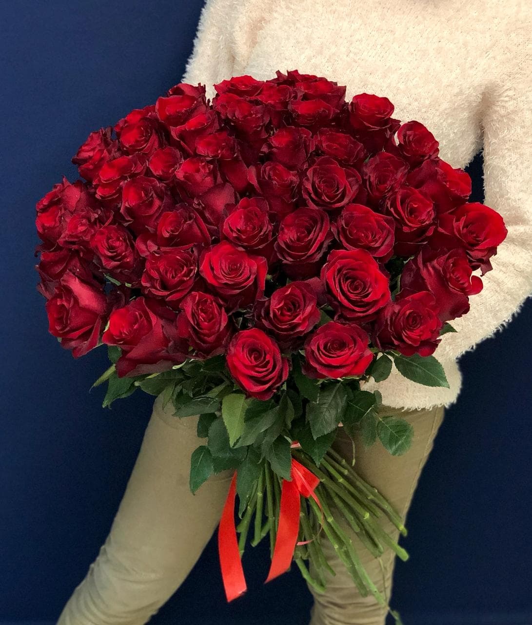 Букет из 51 красной розы Эквадор 80 см