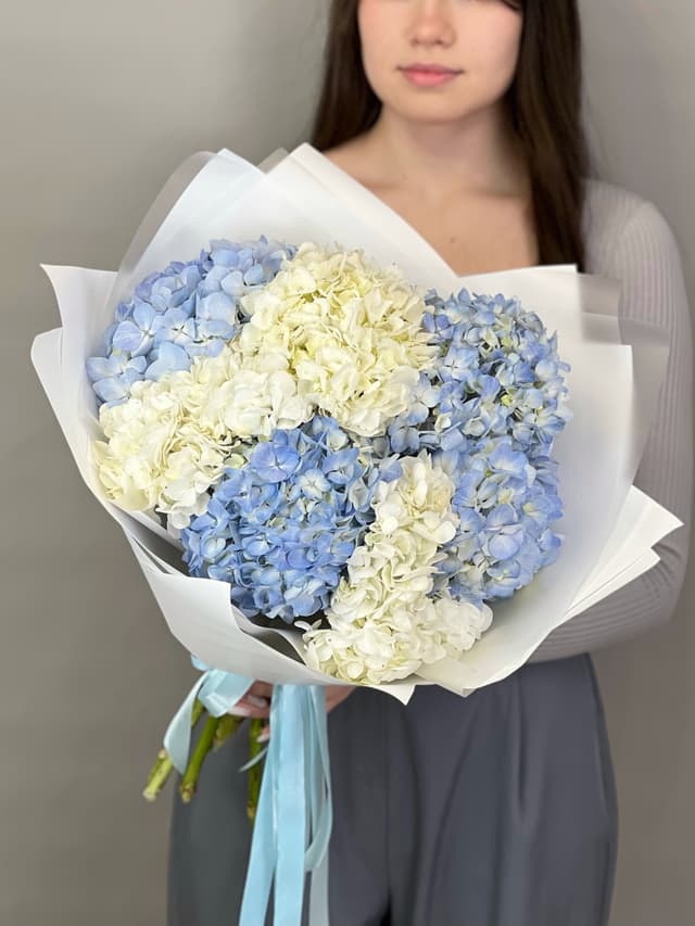 Праздничный букет из 7 гортензиий "Sky Blue" Праздничный букет из 7 гортензиий "Sky Blue"