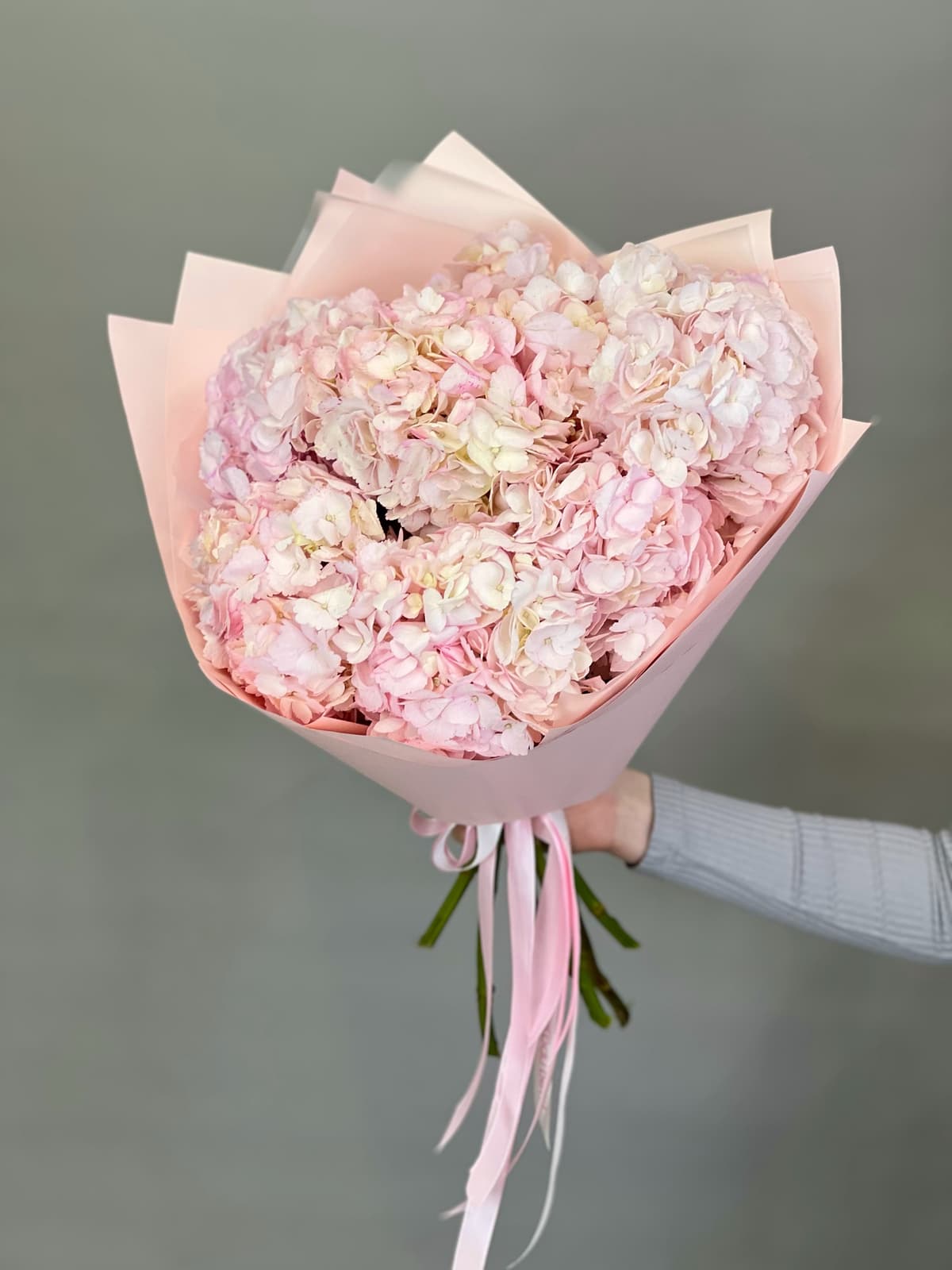 Букет из 7 розовых гортензий