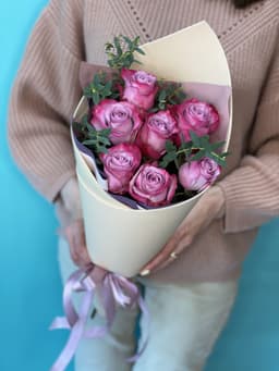 Букет из 7 сиреневых Роз Эквадор в фоамиране 60 см