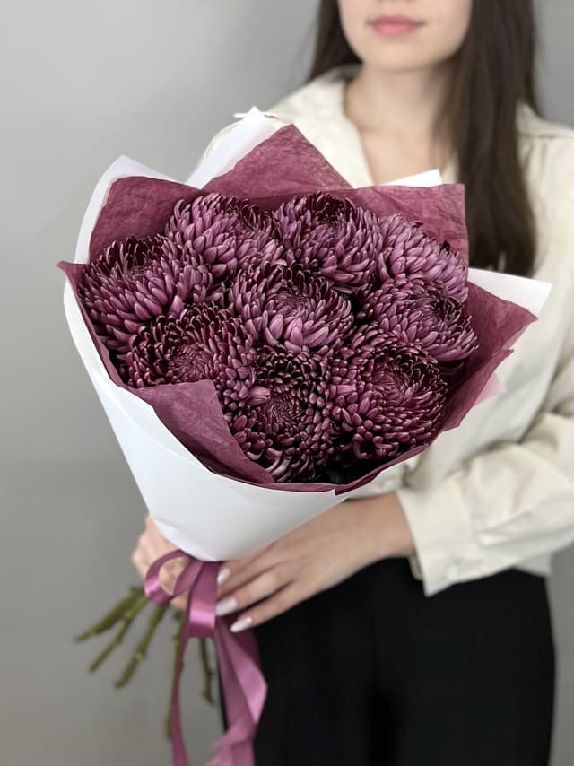 Букет из 9 фиолетовых хризантем Bigoudi Букет из 9 фиолетовых хризантем Bigoudi