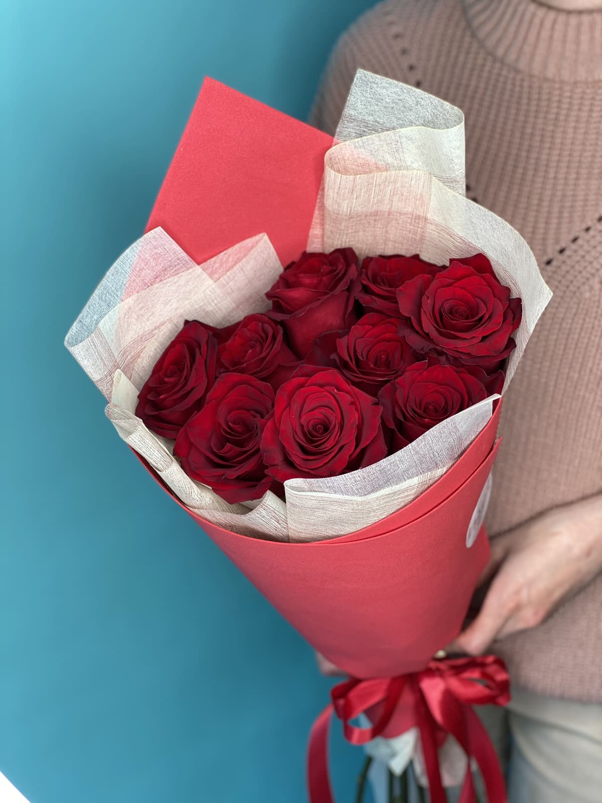 Букет из 9 красных Роз Эквадор в фоамиране 50 см