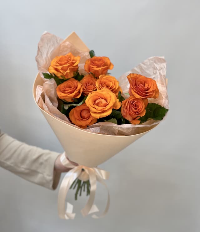 Букет из 9 Оранжевых Роз в Фоамиране Букет из 9 Оранжевых Роз в Фоамиране