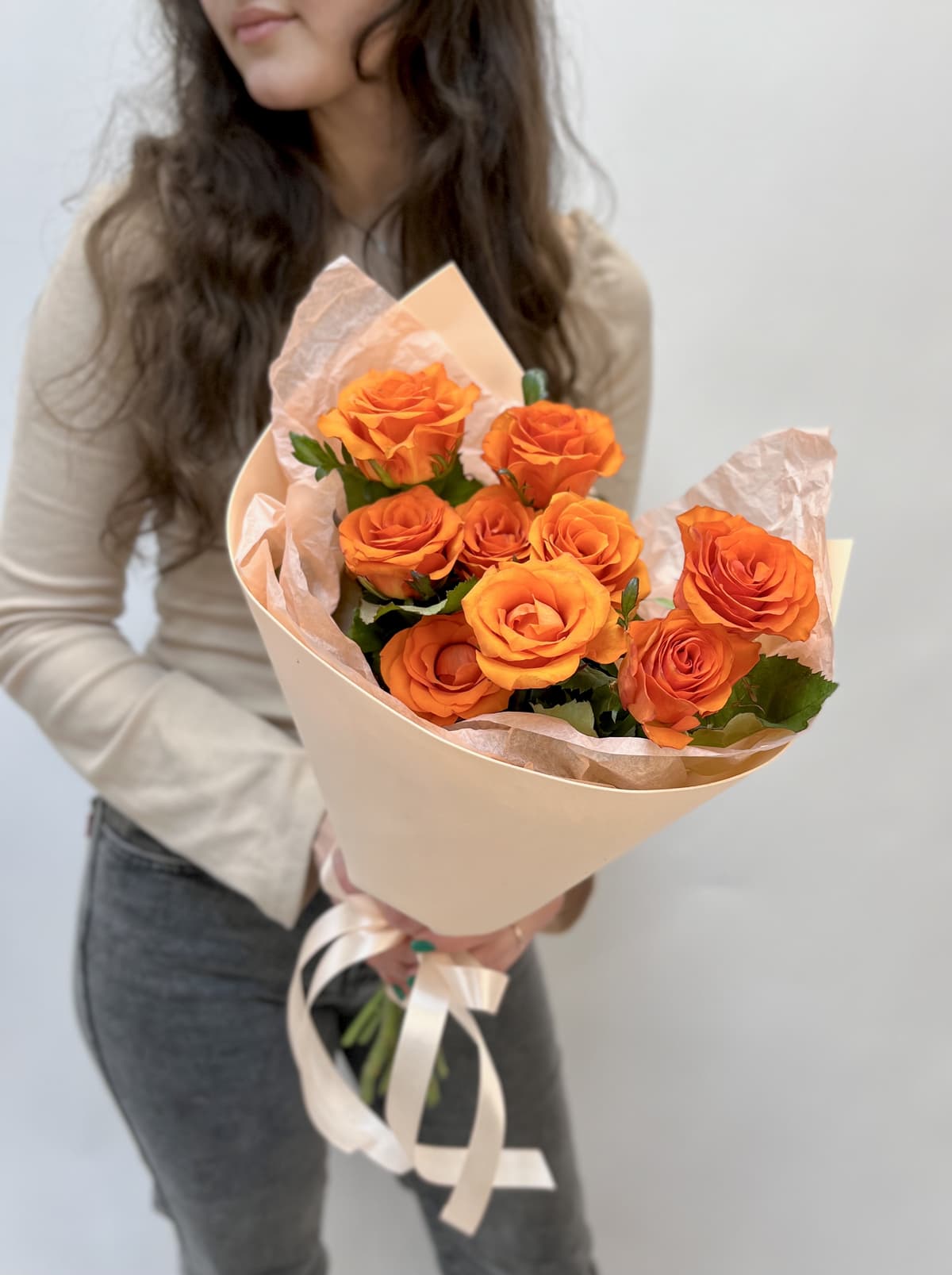 Букет из 9 Оранжевых Роз в Фоамиране