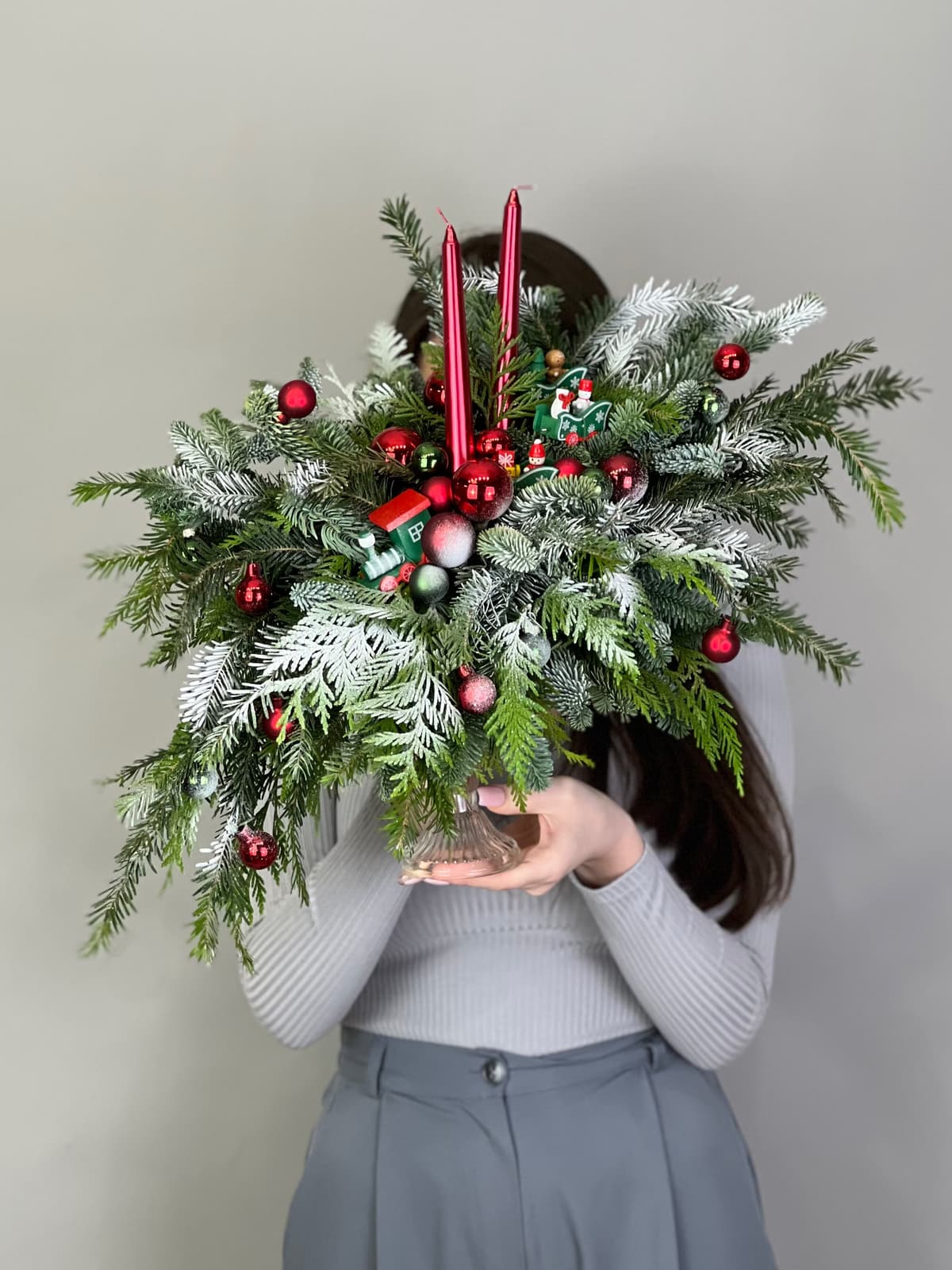 Елочная композиция на подсвечнике "Паровоз"