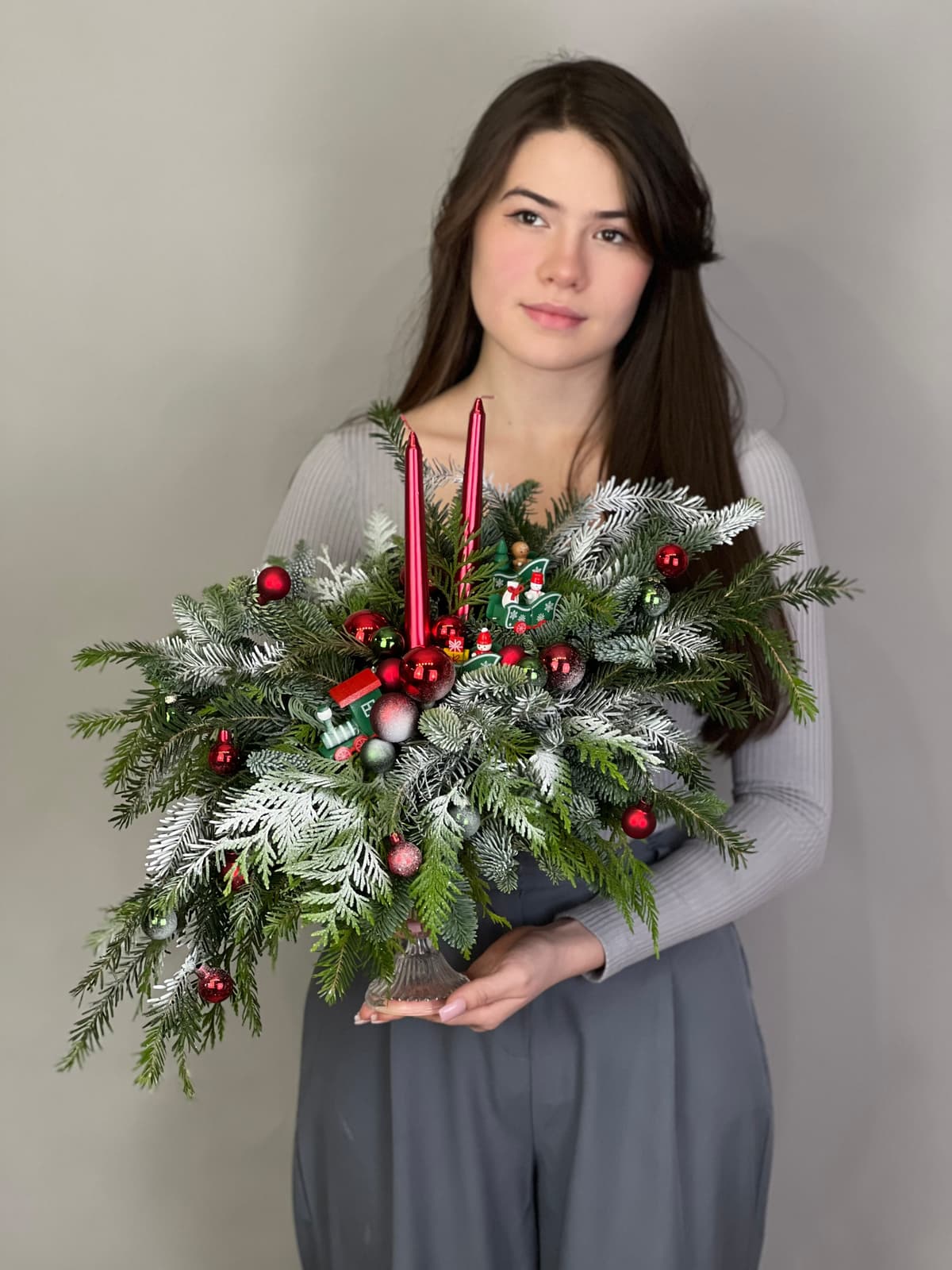 Елочная композиция на подсвечнике "Паровоз"