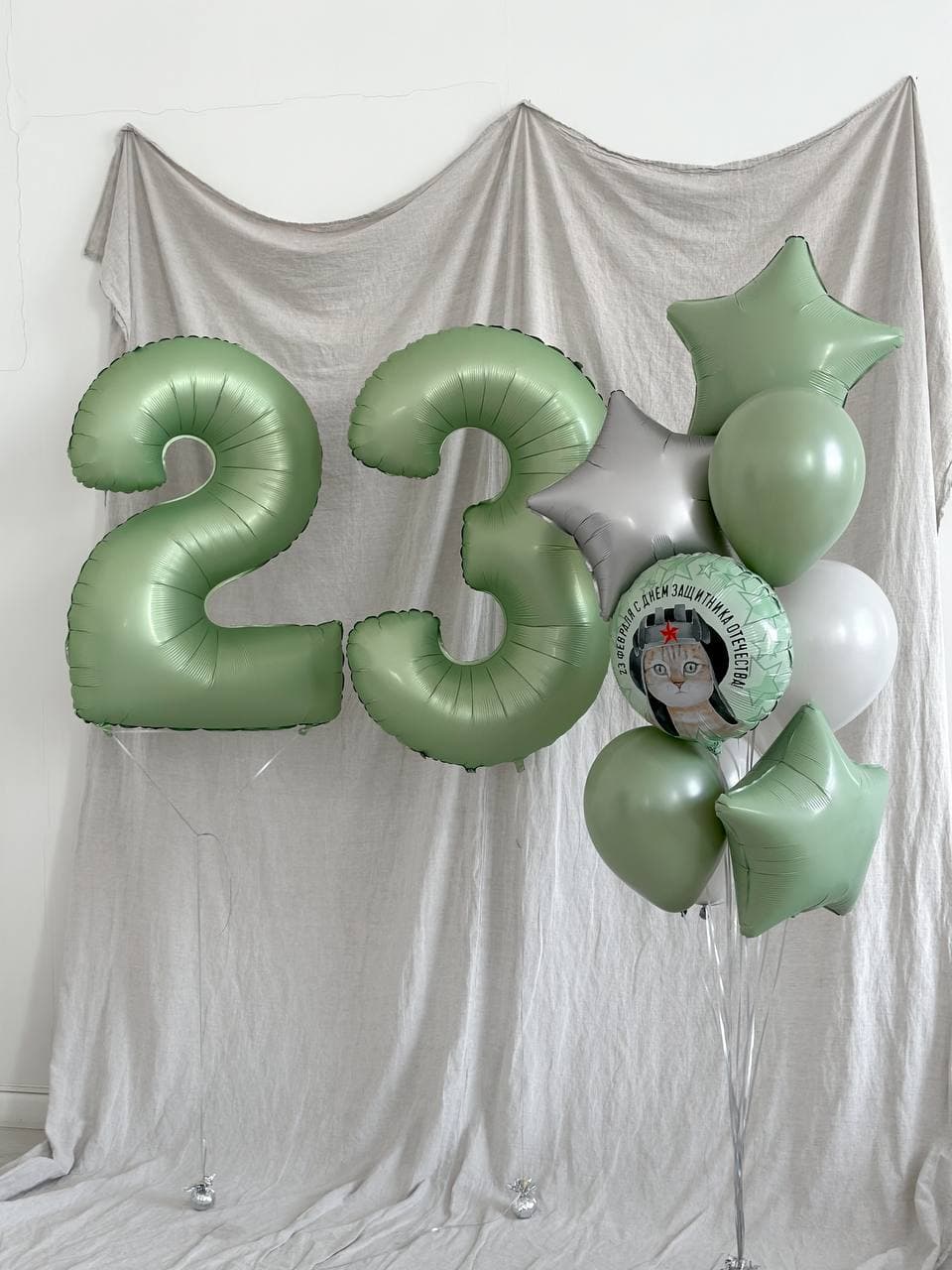 Фонтан из шаров «23 февраля.Кот»