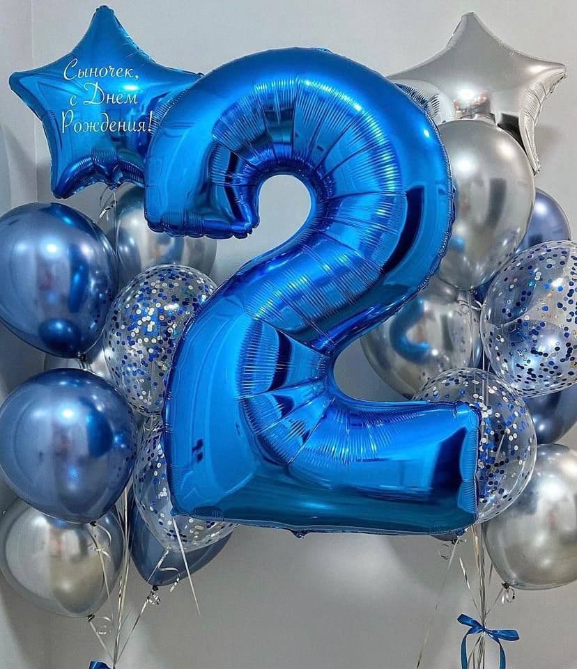 Композиция из шаров "Синий и серебро"