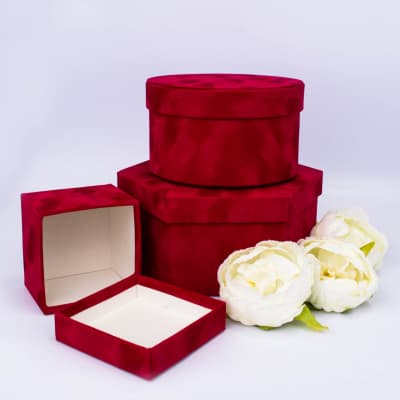 Коробка "Велюр" бордо шестигранник L 23,5 x 21 x 11 см