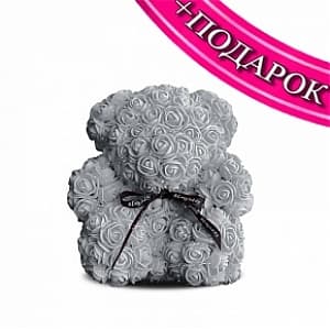 Мишка из роз серый 28 см + ПОДАРОК