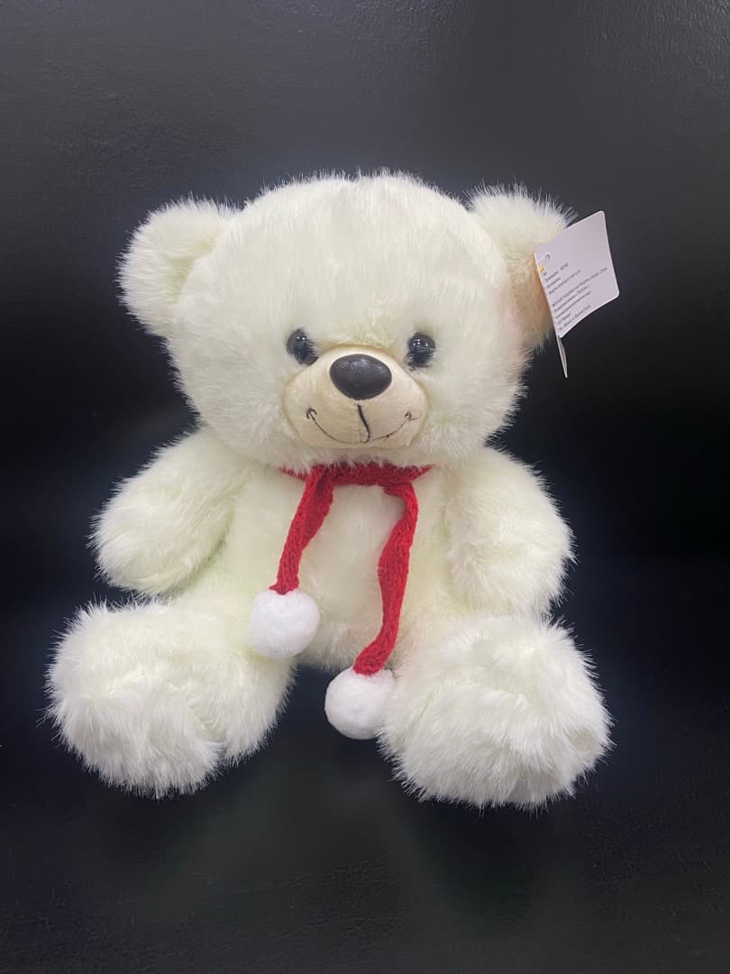 Мишка с помпошками белый 25 см