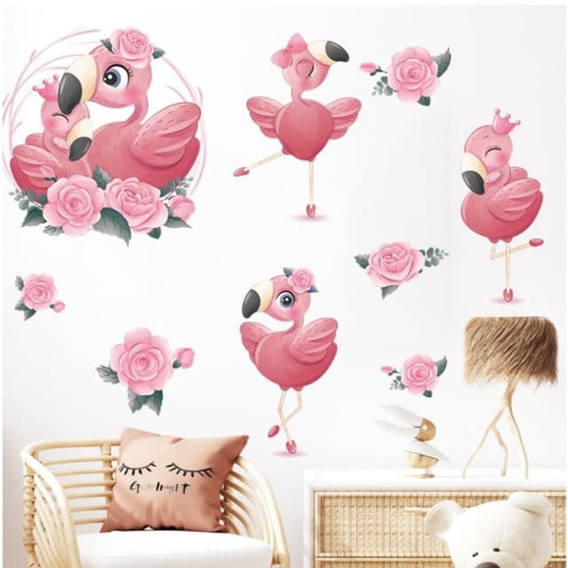 Наклейка пластик интерьерная цветная "Малыши-фламинго - балет" 30х90 см Наклейка пластик интерьерная цветная "Малыши-фламинго - балет" 30х90 см