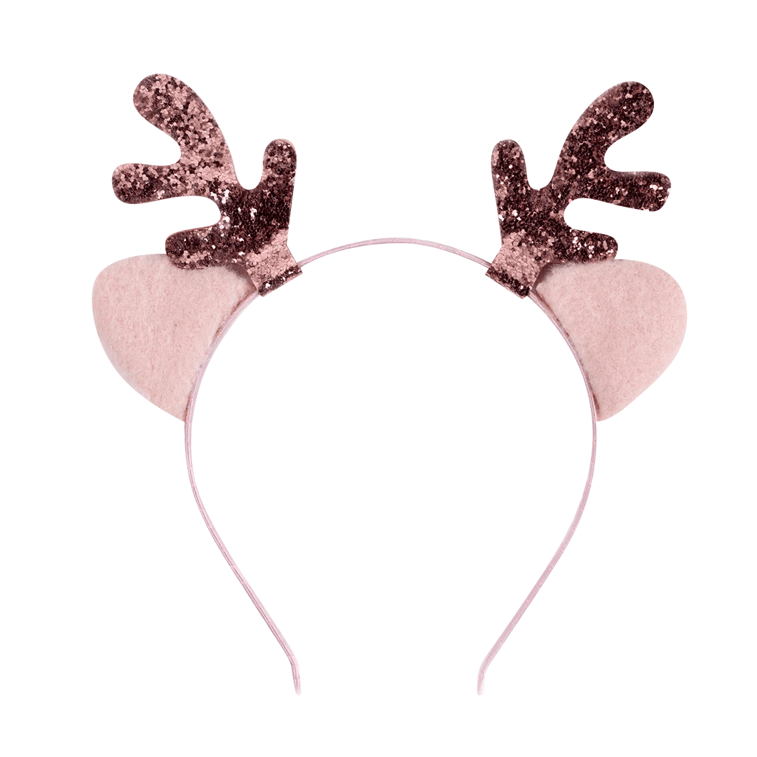 Ободок, Оленьи рожки и пушистые ушки, Розовый, с блестками, 1 шт.