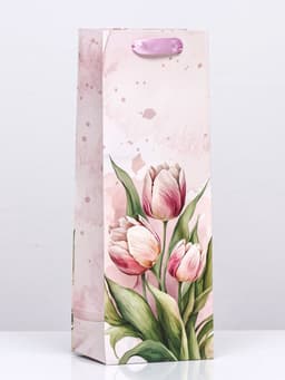 Пакет ламинированный под бутылку "Тюльпаны",13 х 36 х 10 см