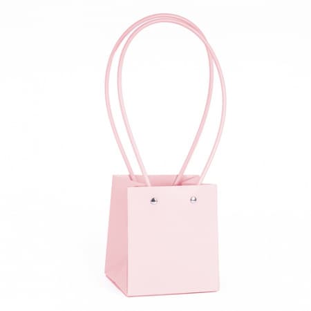 Пакет под цветы 11,5*10,5*13см Квадрат Розовый Бабл-гам с пластиковой ручкой