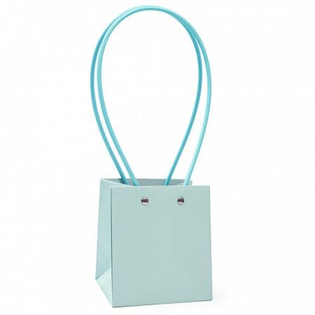Пакет под цветы 11,5*10,5*13см Квадрат Светло-голубой с пластиковой ручкой