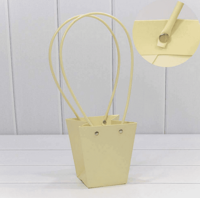 Пакет под цветы 13*9,5*15,5см Конус Сливочный с пластиковой ручкой Пакет под цветы 13*9,5*15,5см Конус Сливочный с пластиковой ручкой