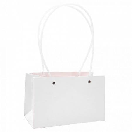 Пакет под цветы 22*10,5*13,5см Прямоугольник Белый с пластиковой ручкой Пакет под цветы 22*10,5*13,5см Прямоугольник Белый с пластиковой ручкой