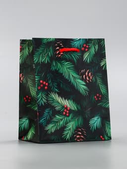 Пакет подарочный новогодний ламинированный, «Шишки», 11.5×6.5×14.5 см