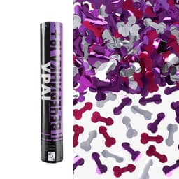 Пневмохлопушка (12/30 см), Плейбой 18+, Конфетти фольга, Фуше/Серебро, 1 шт.