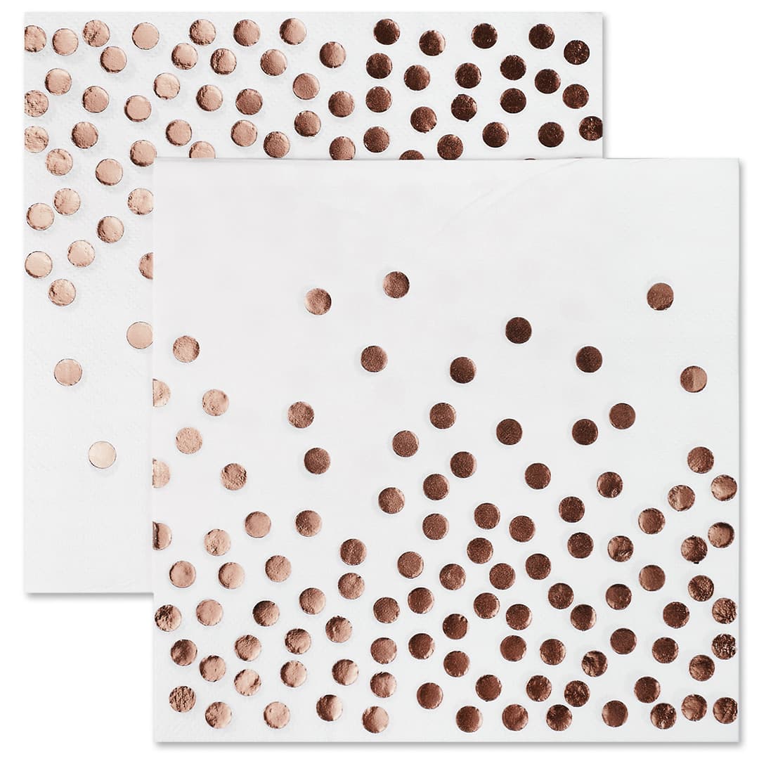 Салфетки, Конфетти, Белый/Розовое золото, Металлик, 33*33 см, 12 шт.