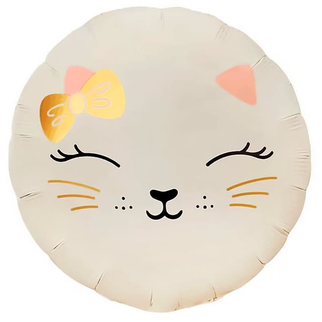 Шар (18''/46 см) Круг, Кошечка с бантом, Кремовый, Сатин Шар (18''/46 см) Круг, Кошечка с бантом, Кремовый, Сатин