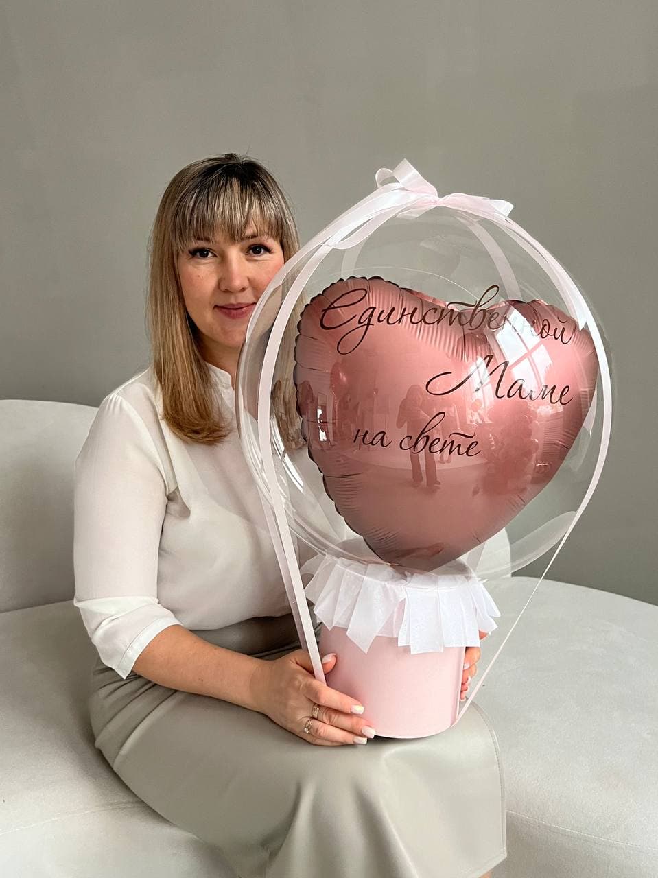 Шар баблс с сердцем в шляпной коробке «Розовое золото»