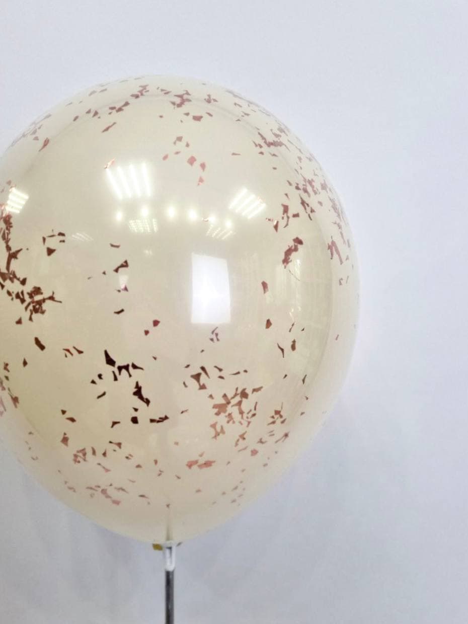 Шар стеклянный (шар в шаре) белый песок с конфетти блестки розовое золото 30 см