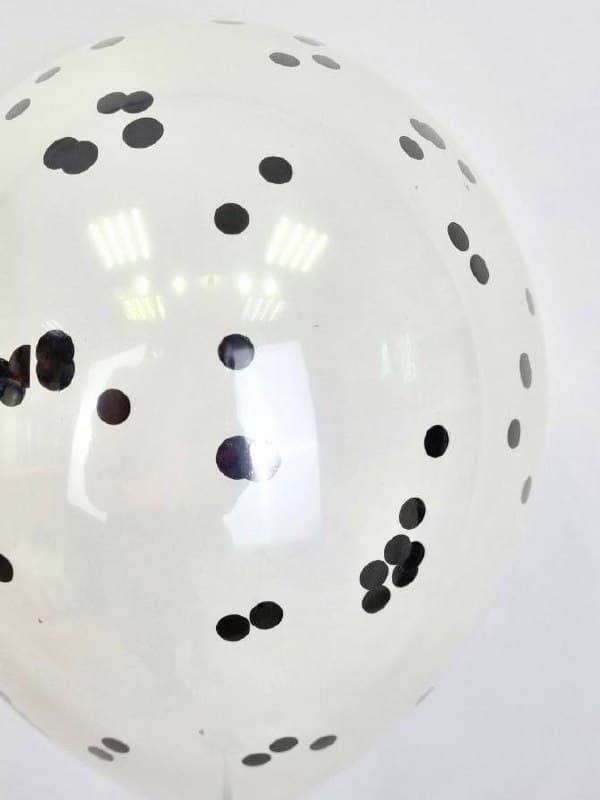 Шар стеклянный (шар в шаре) белый с круглым черным конфетти 30 см