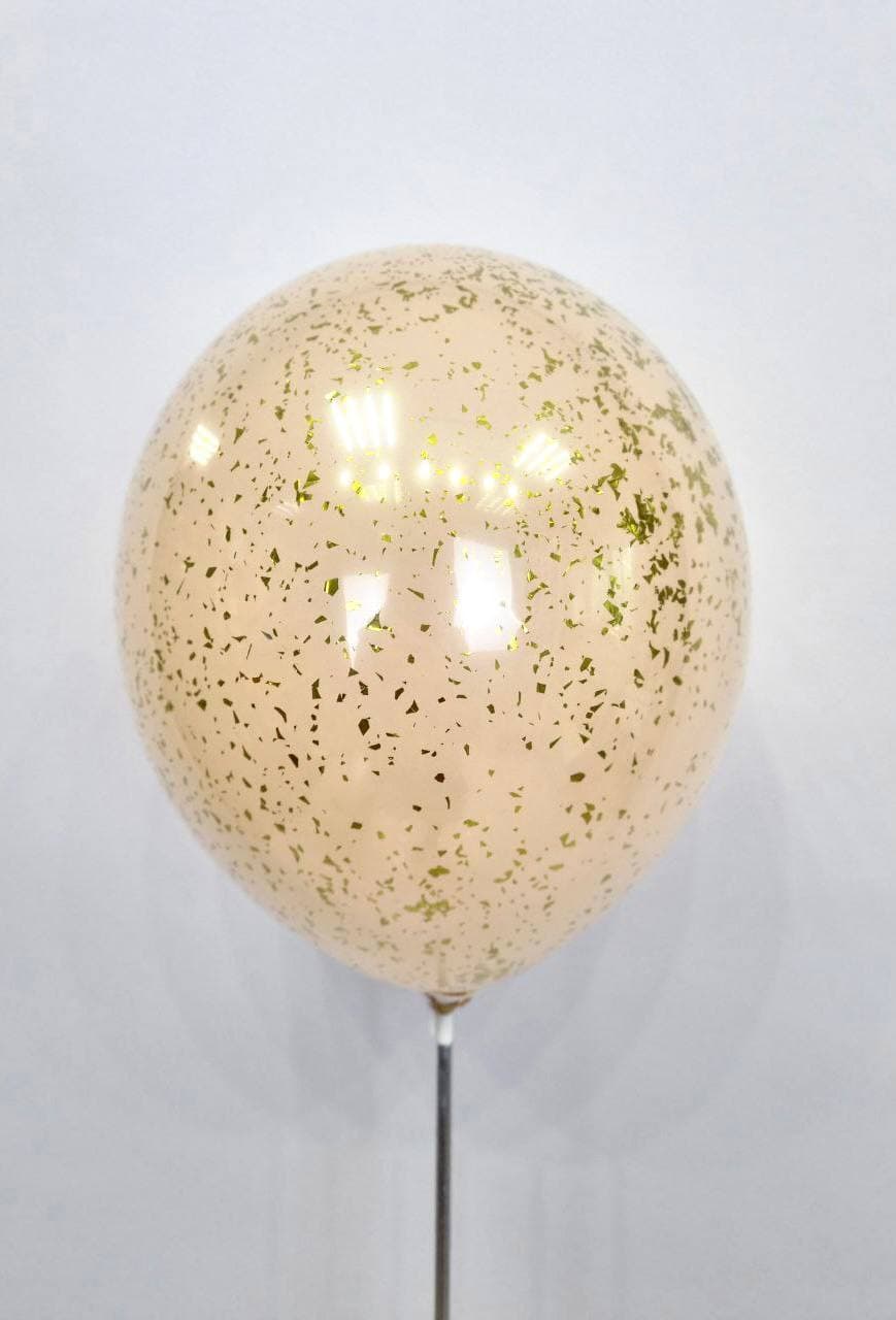 Шар стеклянный (шар в шаре) бежевый с конфетти блестки золото 30 см