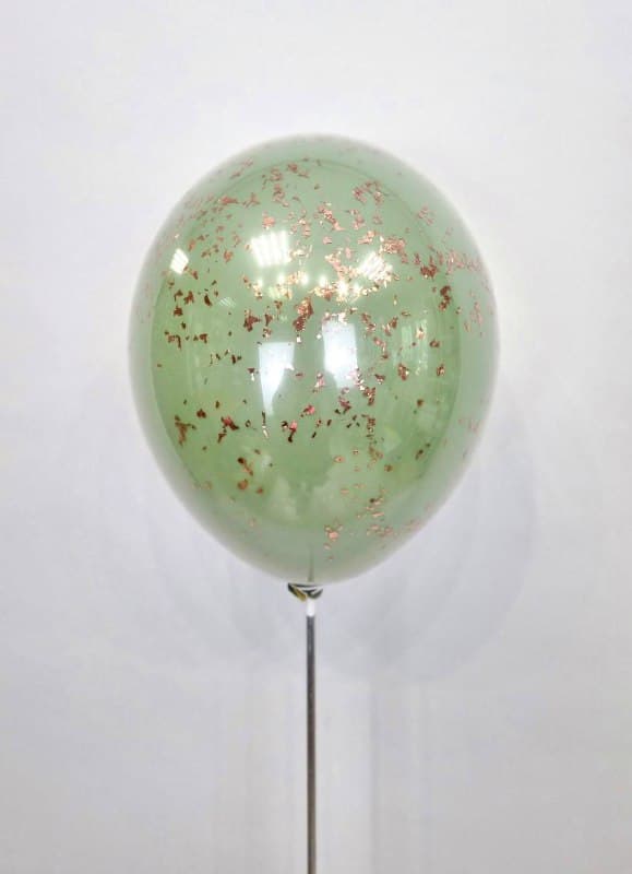 Шар стеклянный (шар в шаре) эвкалипт с конфетти блестки розовое золото 30 см