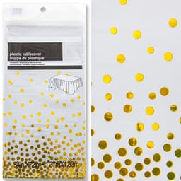 Скатерть одноразовая, Конфетти, Белый/Золото, Металлик, 137*183 см