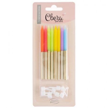 Свеча для торта Яркое ассорти/Золото Металлик 9,5 см 8 шт Свеча для торта Яркое ассорти/Золото Металлик 9,5 см 8 шт