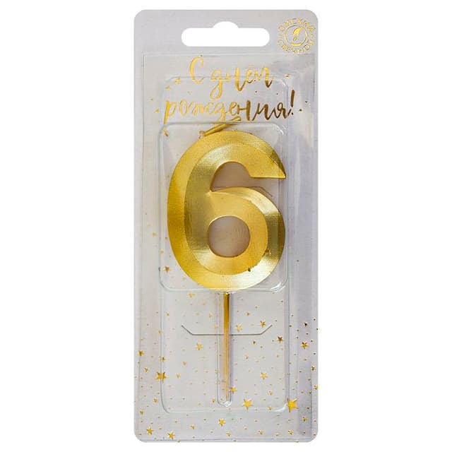 Свеча-цифра "6" Витая золото Свеча-цифра "6" Витая золото