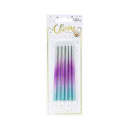 Свечи тортовые классические XL "Градиент" Серебро-розовый-синий металлизированные с держателями / 6 шт., 12 см /