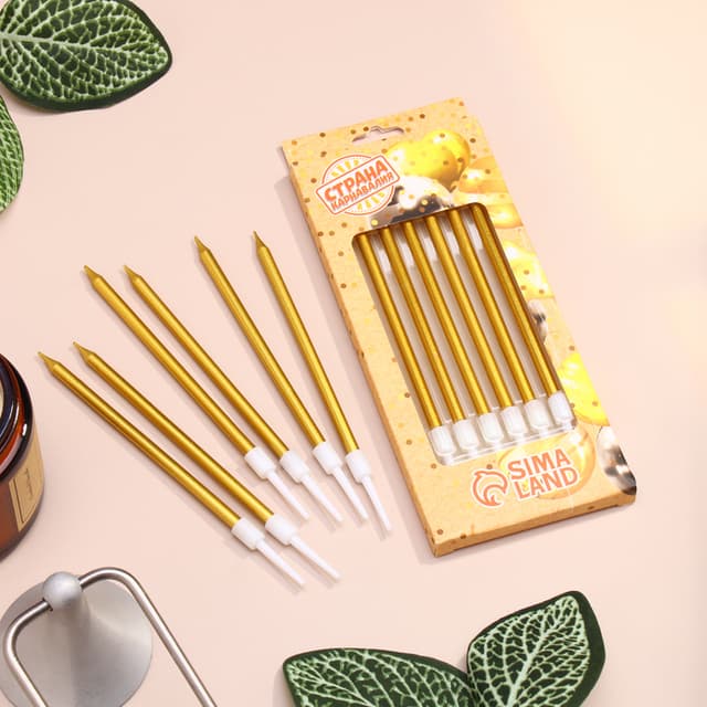 Свечи в торт коктейльные «Шайн», 6 шт., 10 см, золотой металлик Свечи в торт коктейльные «Шайн», 6 шт., 10 см, золотой металлик