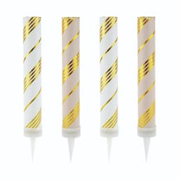 Тортовая свеча "Полоски" Микс Нежно-розовый и белый с золотой печатью 10 см, 30 сек. / 4 шт. /