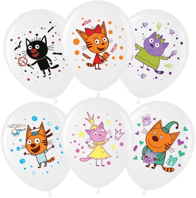Шар (12''/30 см) Три Кота, Играем вместе, Белый (200), пастель, 1 ст